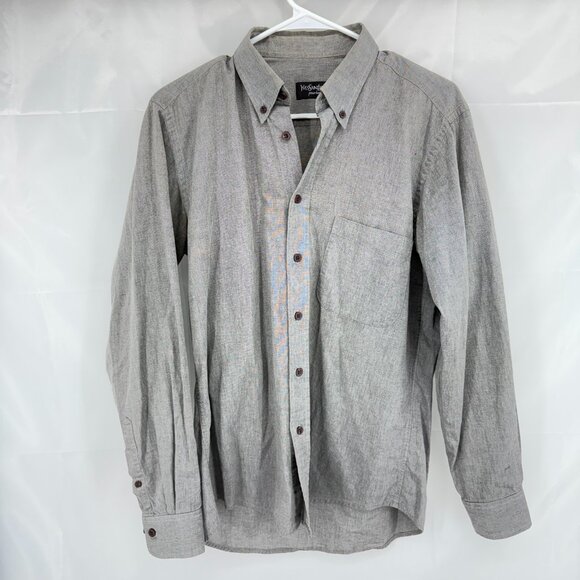 Yves Saint Laurent Men IT 40 US S Button Down Shirt Gray Long Sleeve Work Casual - Picture 1 of 9